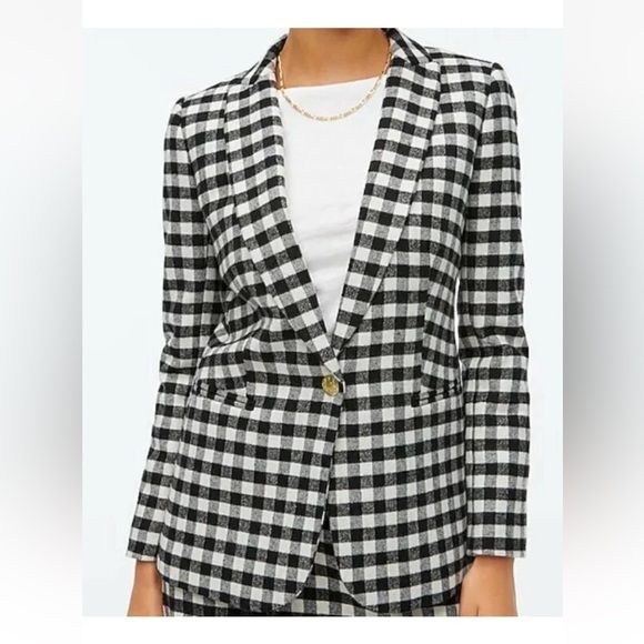 J. Crew Jackets & Blazers - J CREW BLACK IVORY BUFFALO CHECK WOOL BLEND ONE BUTTON BLAZER JACKET SZ 8